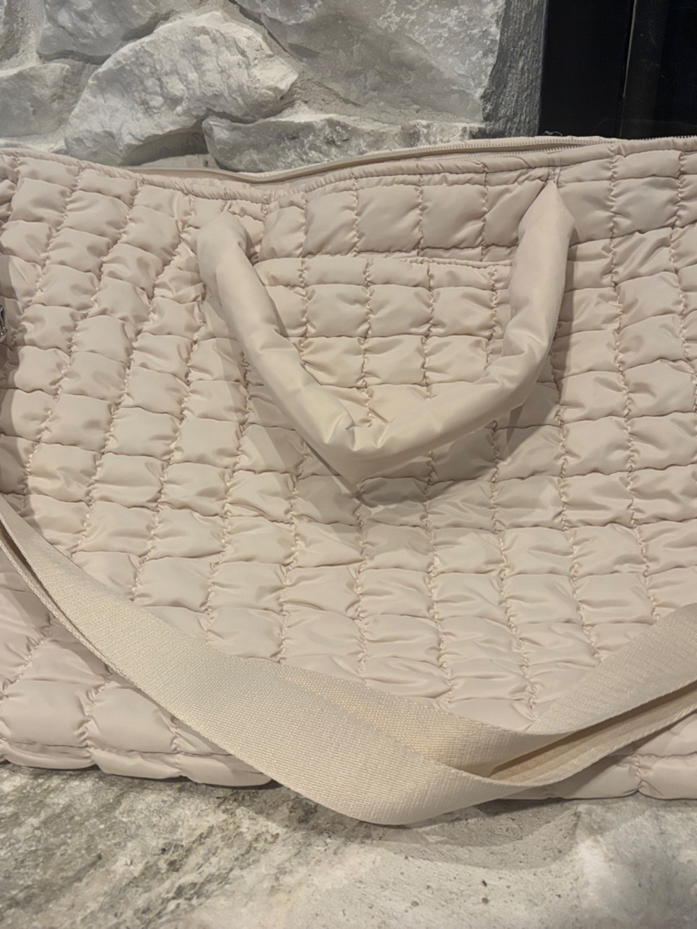 Target Quilted Cream Tote with Wide Shoulder Strap
